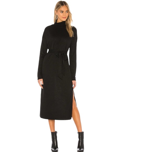 Paige Paxton Black Cutout Knit Midi Dress Tie Waist Belted Side Slit Size XS - Picture 6 of 13